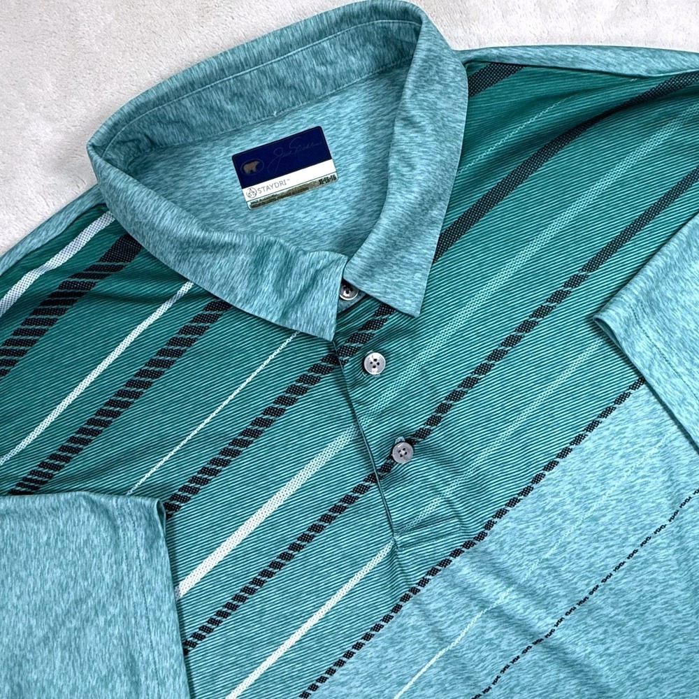 Jack Nicklaus StayDri Polo Mens XL Green Striped Golf Performance‎ Short Sleeve